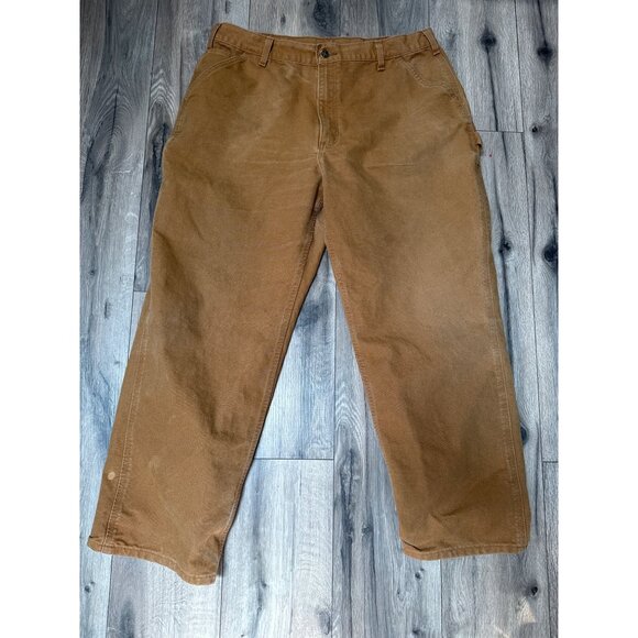 Carhartt Mens Loose Original Fit Work Pants 38x30 Brown 100% Cotton WorkWear Mad - Picture 1 of 9